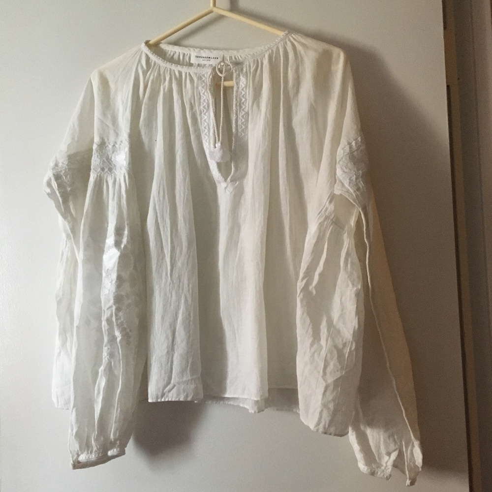 TOMORROWLAND Japan White Cotton Embroidered Peasant Blouse 38 S/M